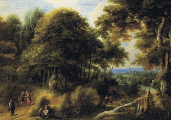 Wooded landscape with figures