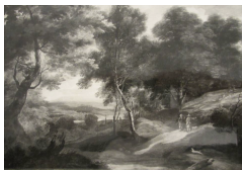 Work 5067: Sportsmen on a Path in a Forest, a River Valley Beyond
