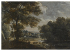 Work 7043: A Wooded River Landscape with a Huntsman on a Path