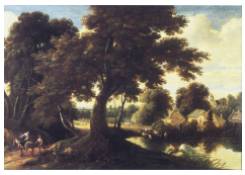 Work 8002: Wooded Landscape with a Woman on a Donkey and a Traveller