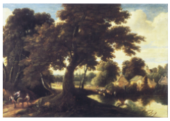 Work 8002: Wooded Landscape with a Woman on a Donkey and a Traveller
