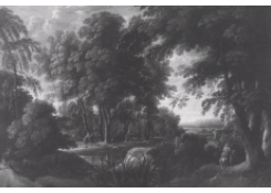 Work 8018: A Wooded Landscape with Hunters by a Pond