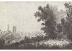 Work 8067: Wooded Landscape with Two High Monuments in the Distance