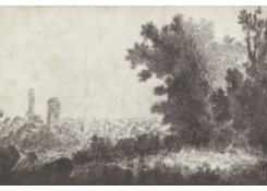 Work 8067: Wooded Landscape with Two High Monuments in the Distance